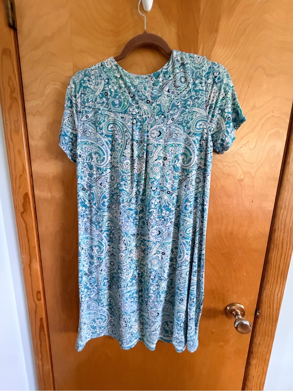 J. Jill Aqua Paisley Short Sleeve Midi Dress